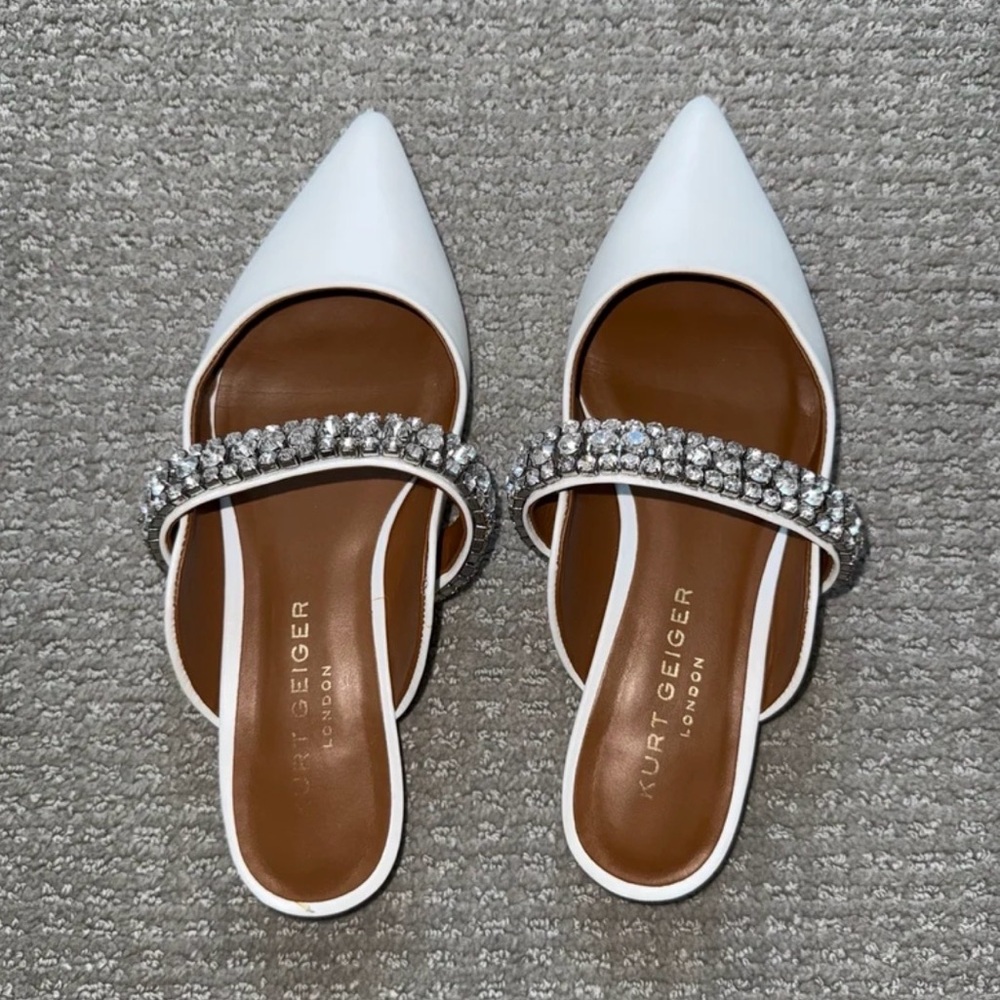 Kurt Geiger White Crystal Embellished Mules